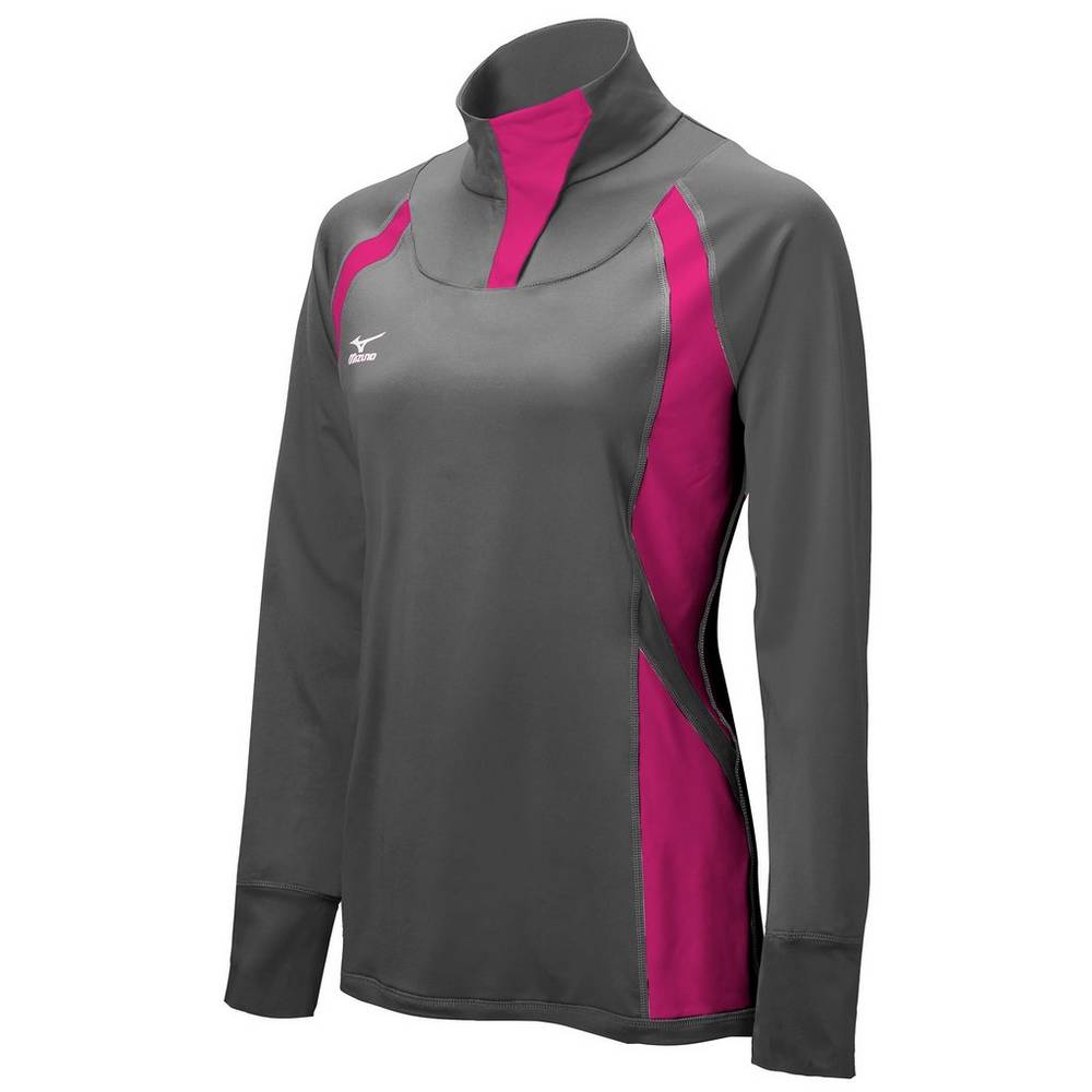 Womens Mizuno Nine Collection: Drive Half-Zip Jacket Grey/Pink/Black Philippines (CAKXHU248)